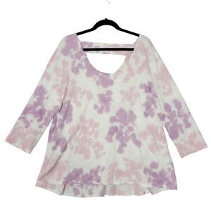 SOFT SURROUNDINGS 2FD15 Pink Purple Tie Dye 3/4 Sleeve Top SIZE LARGE